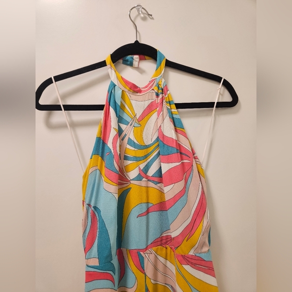 Pinko La Rioja Abito Crepe De Chine Multicolor Halter Maxi Dress Size 38 - Picture 10 of 16